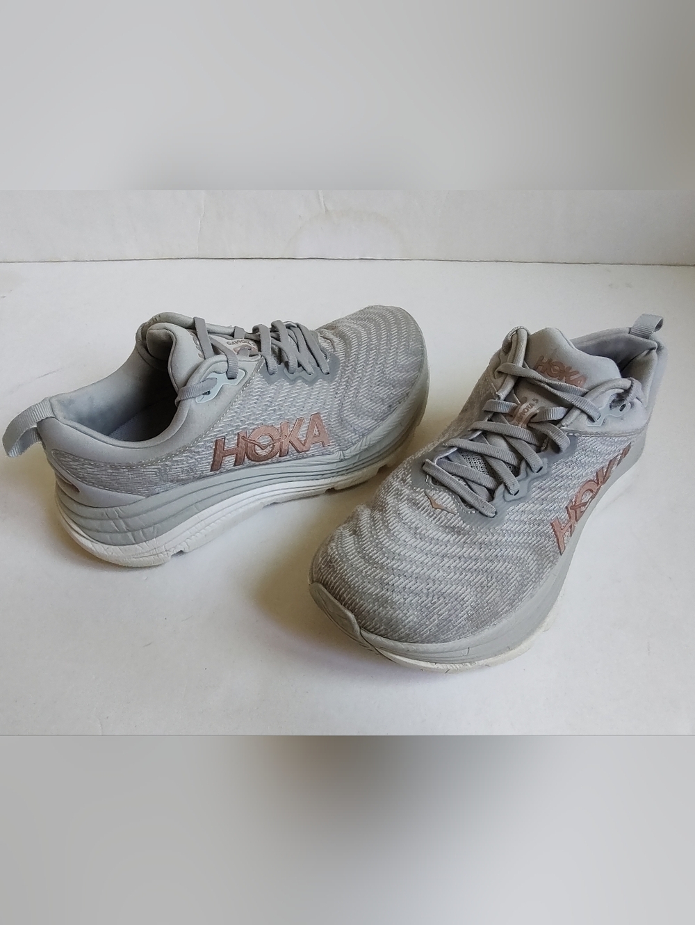 Hoka Gaviota 5 Lace Up Sneakers Running Sporty Grey Rose Gold Mesh Run Women 8 D